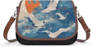 Women's Handbag Crane Birds Chinese Clouds Landscape Satchel Bag Leather Crossbody Bag Waterproof Messenger Bag