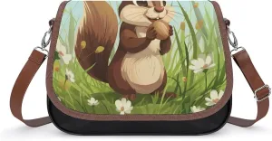 Women's Handbag Cute Chipmunk Animal Satchel Bag Leather Crossbody Bag Waterproof Messenger Bag