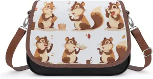 Women's Handbag Cute Chipmunk Set Satchel Bag Leather Crossbody Bag Waterproof Messenger Bag