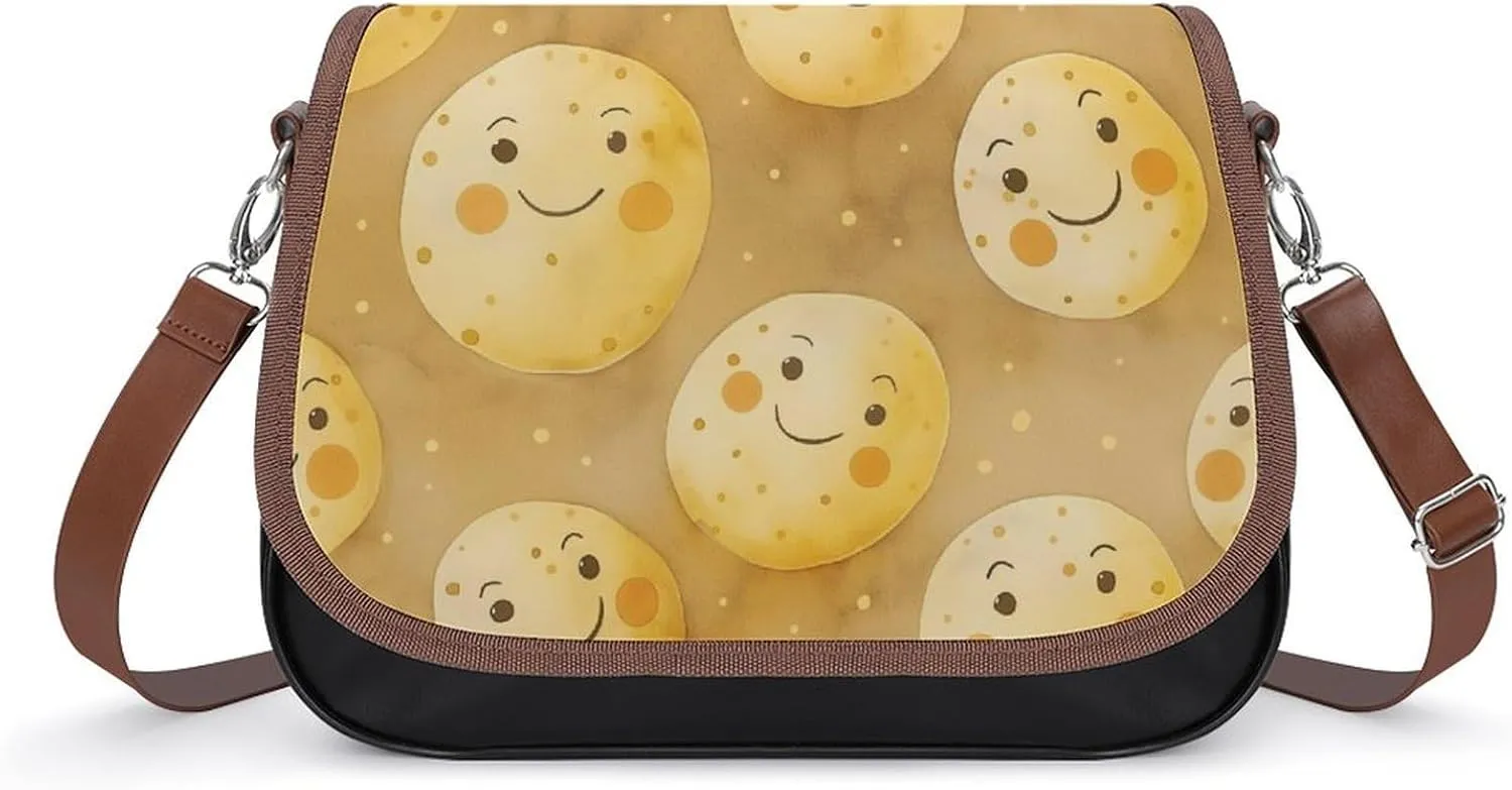 Women's Handbag Cute Potato Patterns Satchel Bag Leather Crossbody Bag Waterproof Messenger Bag