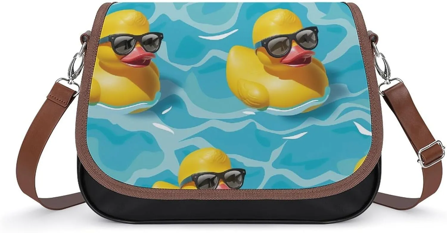 Women's Handbag Ducks Pattern Blue Waves Satchel Bag Leather Crossbody Bag Waterproof Messenger Bag