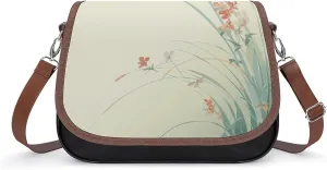 Women's Handbag Grass And Flowers Dragonflies Satchel Bag Leather Crossbody Bag Waterproof Messenger Bag