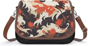 Women's Handbag Japanese Cranes Satchel Bag Leather Crossbody Bag Waterproof Messenger Bag