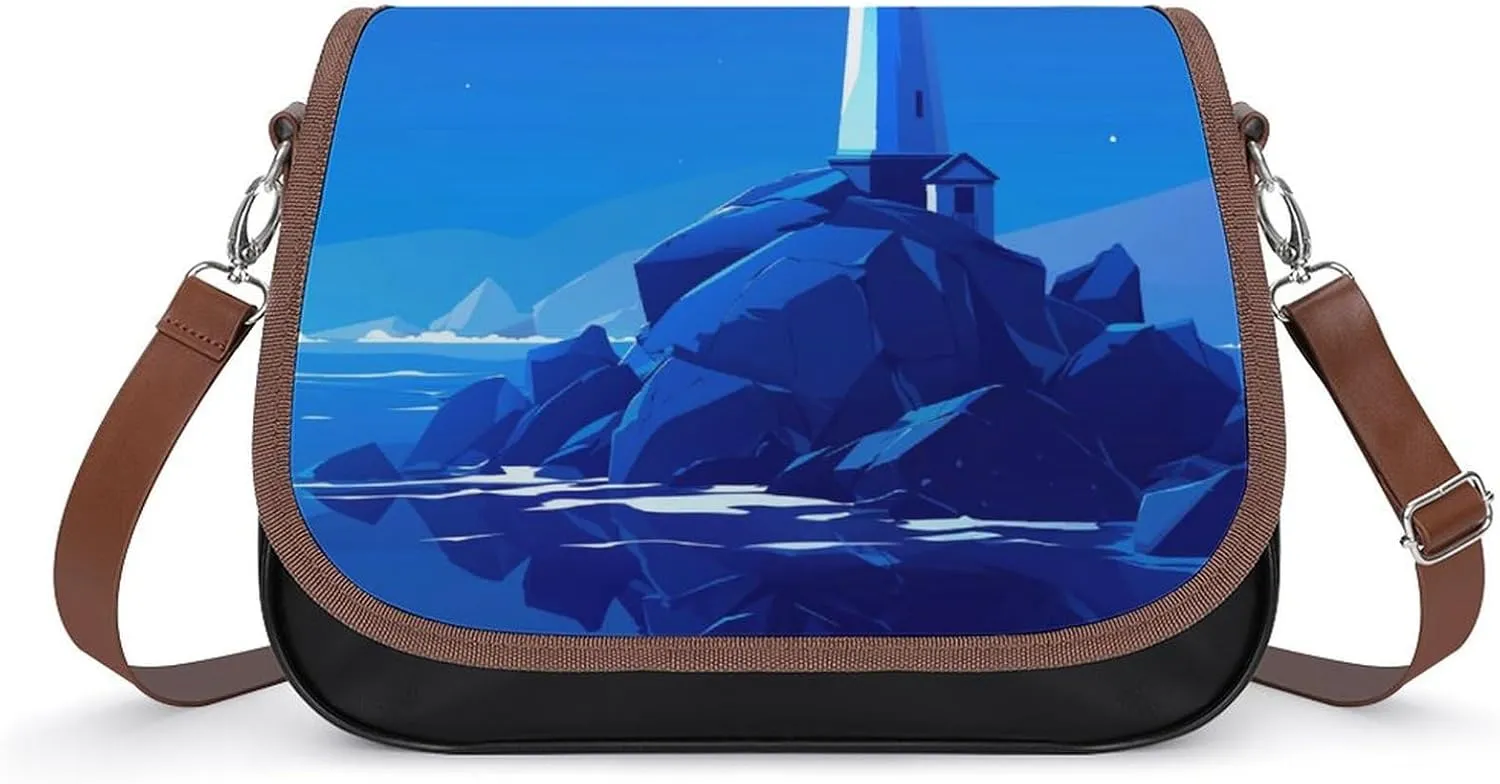 Women's Handbag Lighthouse Night Landscape Satchel Bag Leather Crossbody Bag Waterproof Messenger Bag