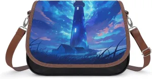 Women's Handbag Lighthouse Night Sky Stars Satchel Bag Leather Crossbody Bag Waterproof Messenger Bag