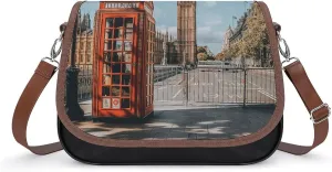 Women's Handbag London Red Telephone Booth And Big Ben Satchel Bag Leather Crossbody Bag Waterproof Messenger Bag