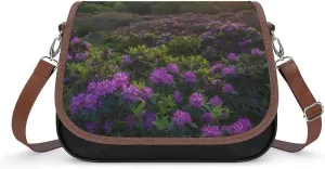 Women's Handbag Mountain Landscape Sunrise And Purple Flowers Satchel Bag Leather Crossbody Bag Waterproof Messenger Bag