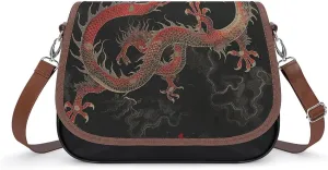 Women's Handbag Red Oriental Dragon Satchel Bag Leather Crossbody Bag Waterproof Messenger Bag