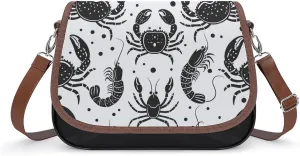 Women's Handbag Shrinks Crabs Pattern Satchel Bag Leather Crossbody Bag Waterproof Messenger Bag