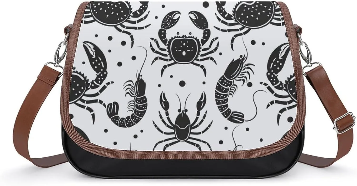 Women's Handbag Shrinks Crabs Pattern Satchel Bag Leather Crossbody Bag Waterproof Messenger Bag