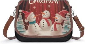 Women's Handbag Snowman Christmas Snowflakes Satchel Bag Leather Crossbody Bag Waterproof Messenger Bag