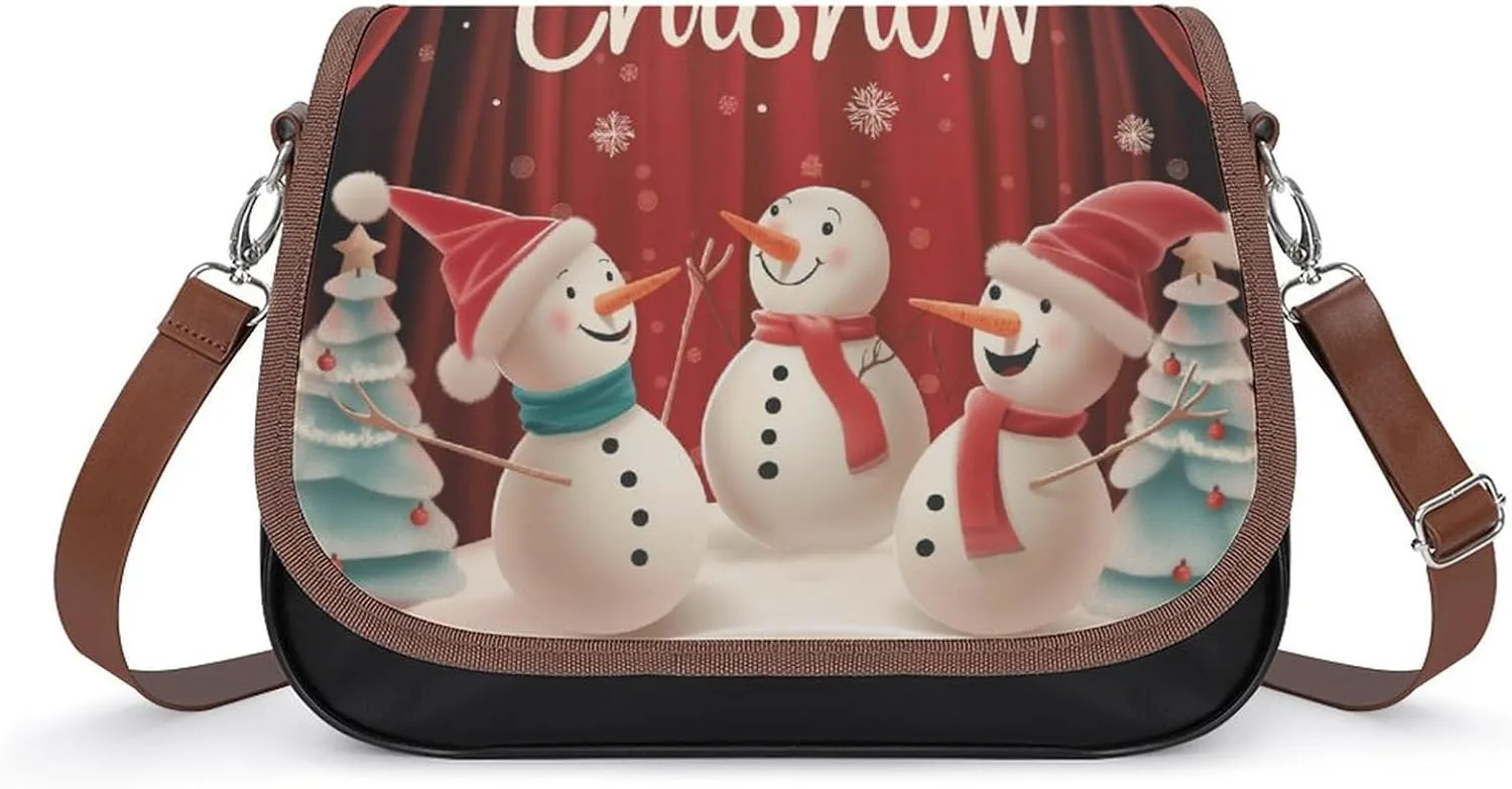 Women's Handbag Snowman Christmas Snowflakes Satchel Bag Leather Crossbody Bag Waterproof Messenger Bag