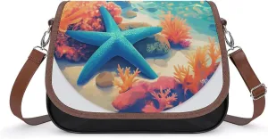 Women's Handbag Starfish Underwater Coral Reef Satchel Bag Leather Crossbody Bag Waterproof Messenger Bag