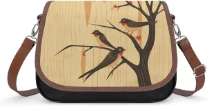 Women's Handbag Swallows Tree Landscape Satchel Bag Leather Crossbody Bag Waterproof Messenger Bag