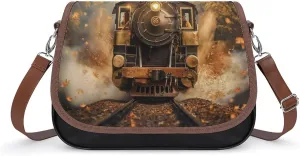 Women's Handbag Vintage Steam Train Satchel Bag Leather Crossbody Bag Waterproof Messenger Bag