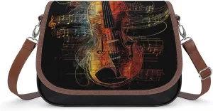 Women's Handbag Violin Music Notes Satchel Bag Leather Crossbody Bag Waterproof Messenger Bag