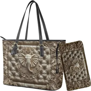 Womens Handbag Wallet Set Leather Satchel Purse Handbag with Wristlet Wallet Top Handle Handbag for Ladies