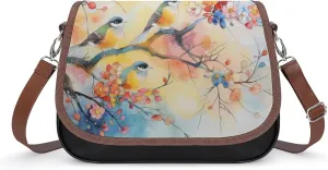 Women's Handbag Watercolor Birds Floral Flowers Satchel Bag Leather Crossbody Bag Waterproof Messenger Bag