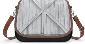 Women's Handbag Wooden Barn Door Satchel Bag Leather Crossbody Bag Waterproof Messenger Bag