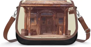 Women's Handbag Wooden Door Vintage Satchel Bag Leather Crossbody Bag Waterproof Messenger Bag