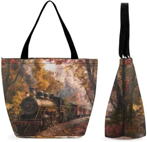 Women's Handbags Vintage Steam Train Shopping Bag Leather Tote Bag Satchel Bags