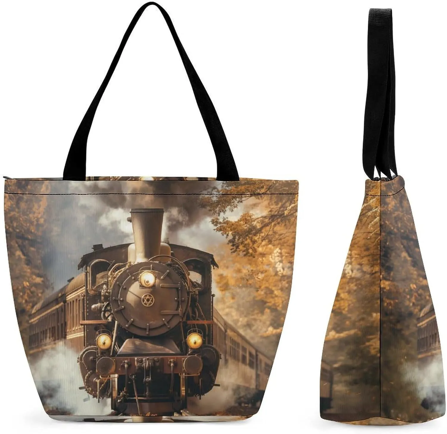 Women's Handbags Vintage Steam Train Shopping Bag Leather Tote Bag Satchel Bags