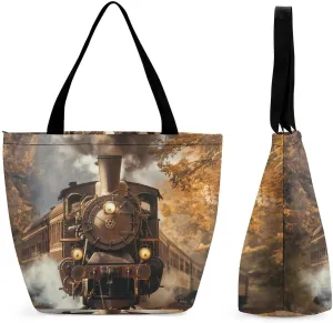 Women's Handbags Vintage Steam Train Shopping Bag Leather Tote Bag Satchel Bags