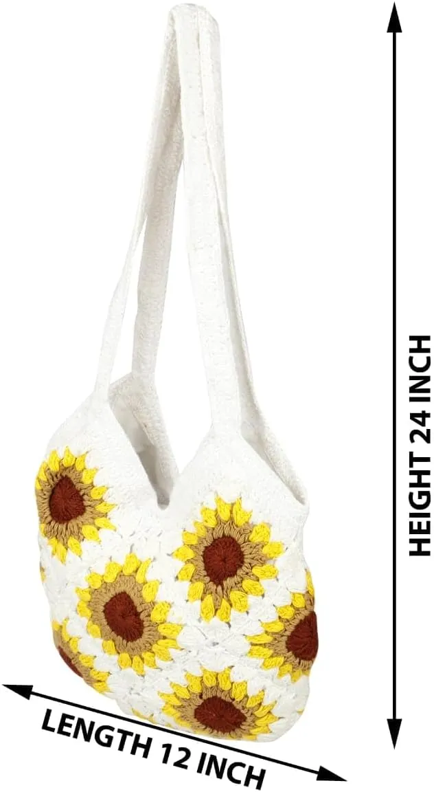 Women's Handmade Cotton Tote Bag – Bohemian Shoulder Bag, Spacious Hand-Crochet Vintage Knitted Shopping Bag