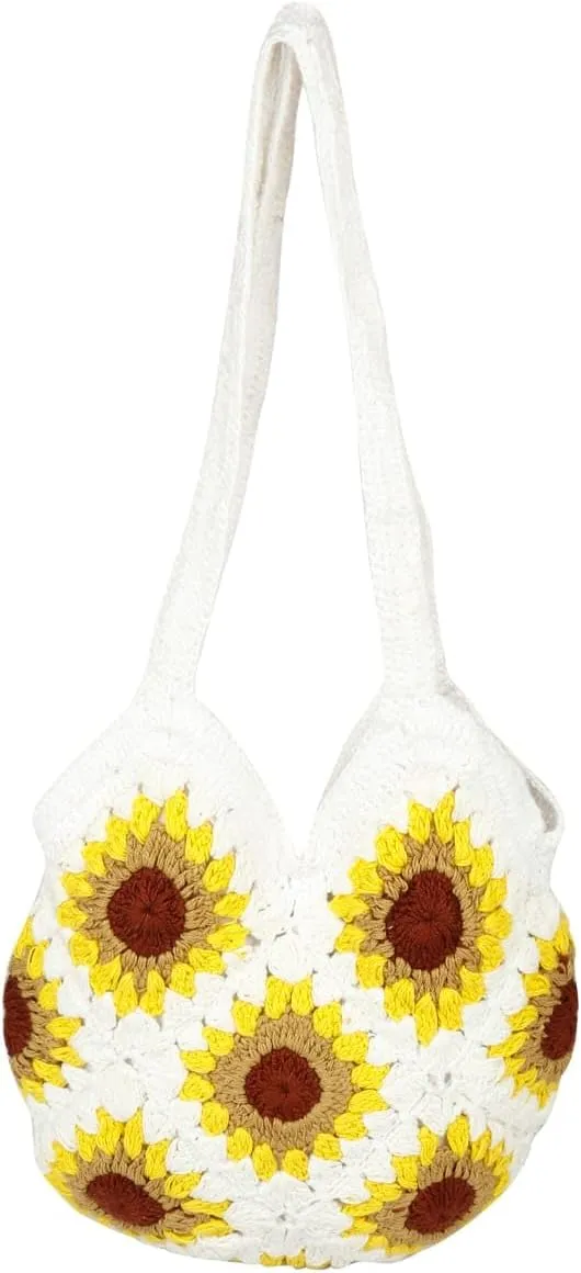 Women's Handmade Cotton Tote Bag – Bohemian Shoulder Bag, Spacious Hand-Crochet Vintage Knitted Shopping Bag