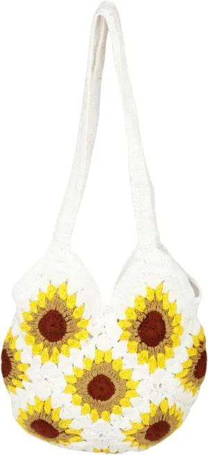Women's Handmade Cotton Tote Bag – Bohemian Shoulder Bag, Spacious Hand-Crochet Vintage Knitted Shopping Bag