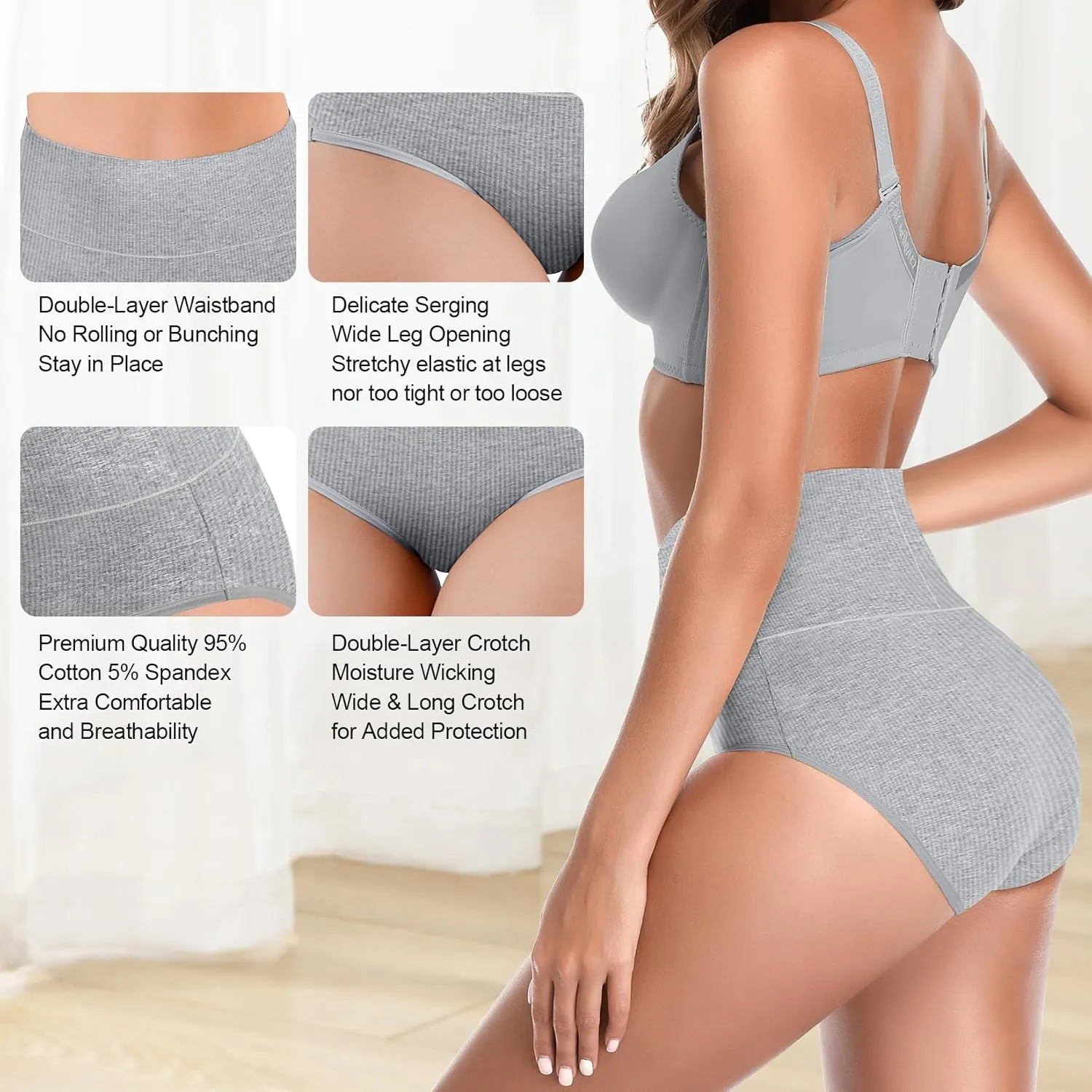 Women's High Waist Cotton Underwear Super Stretchy Briefs Full Coverage Panties Blue 5-Pack One Size Fits All
