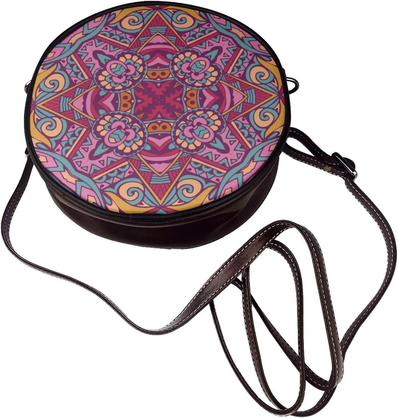 Women's Leather Flap Crossbody Purse Handbag Shoulder Bag, Sling Round Bag for Party Christmas