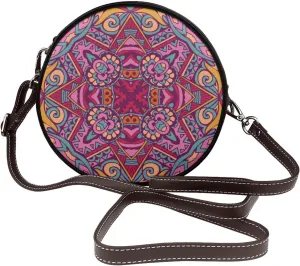 Women's Leather Flap Crossbody Purse Handbag Shoulder Bag, Sling Round Bag for Party Christmas