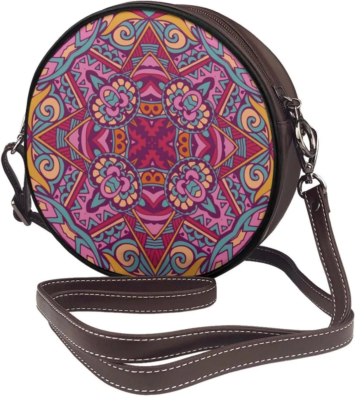 Women's Leather Flap Crossbody Purse Handbag Shoulder Bag, Sling Round Bag for Party Christmas