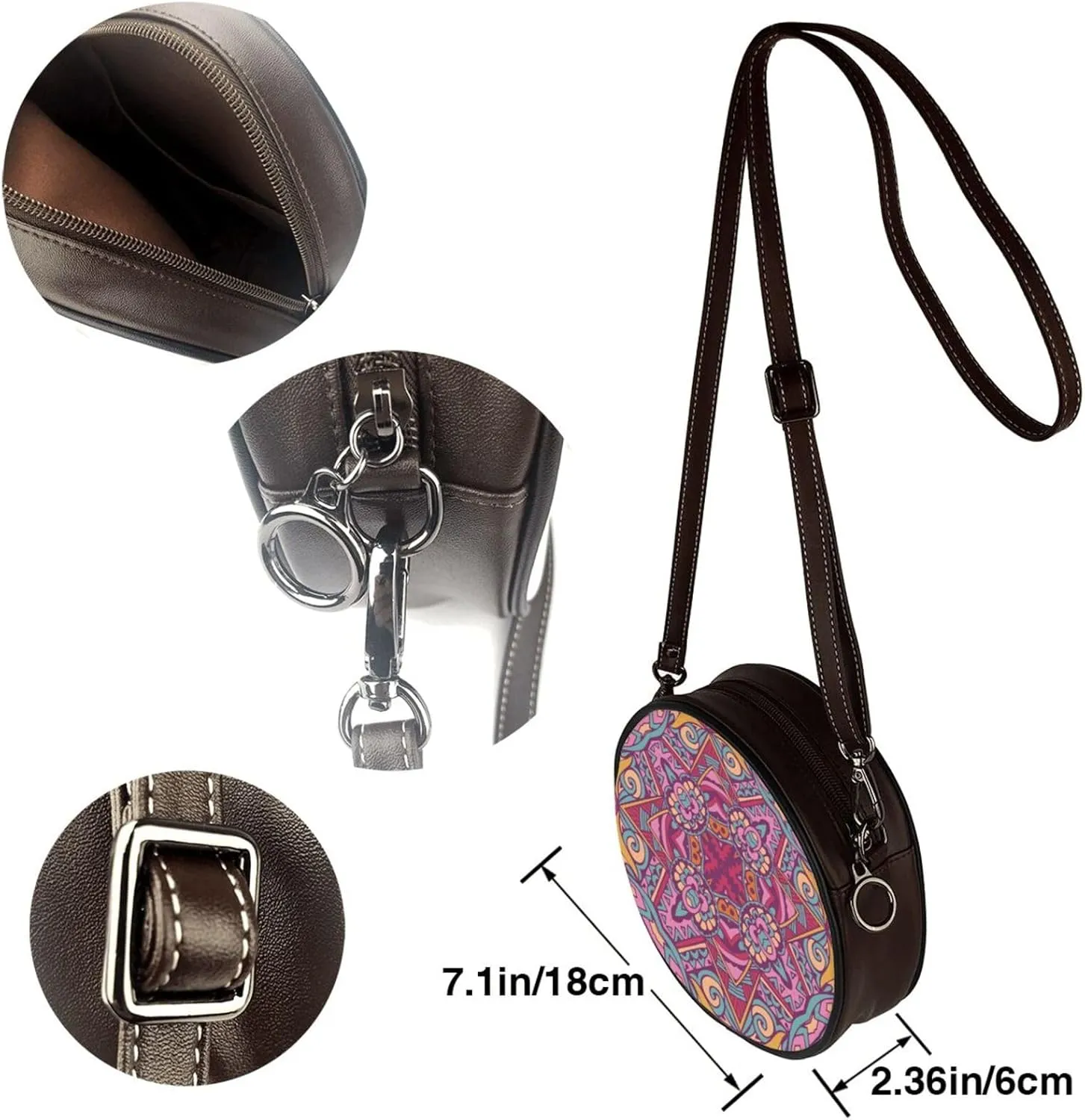 Women's Leather Flap Crossbody Purse Handbag Shoulder Bag, Sling Round Bag for Party Christmas