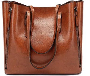 Women’s Leather Handbag Shoulder Bags Work Tote Bag Top Handle Bag Ladies Designer Purses Satchel（Brown）