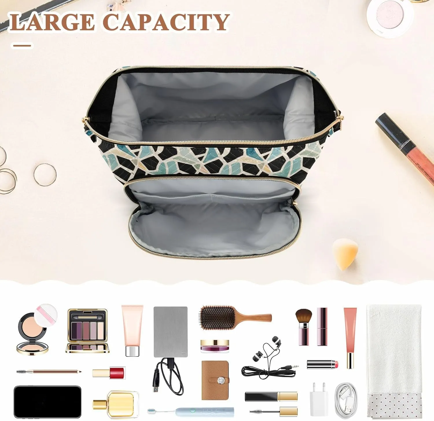 Women’s Lightweight Canvas Toiletry Organizer with Wide-Open Cosmetic Storage