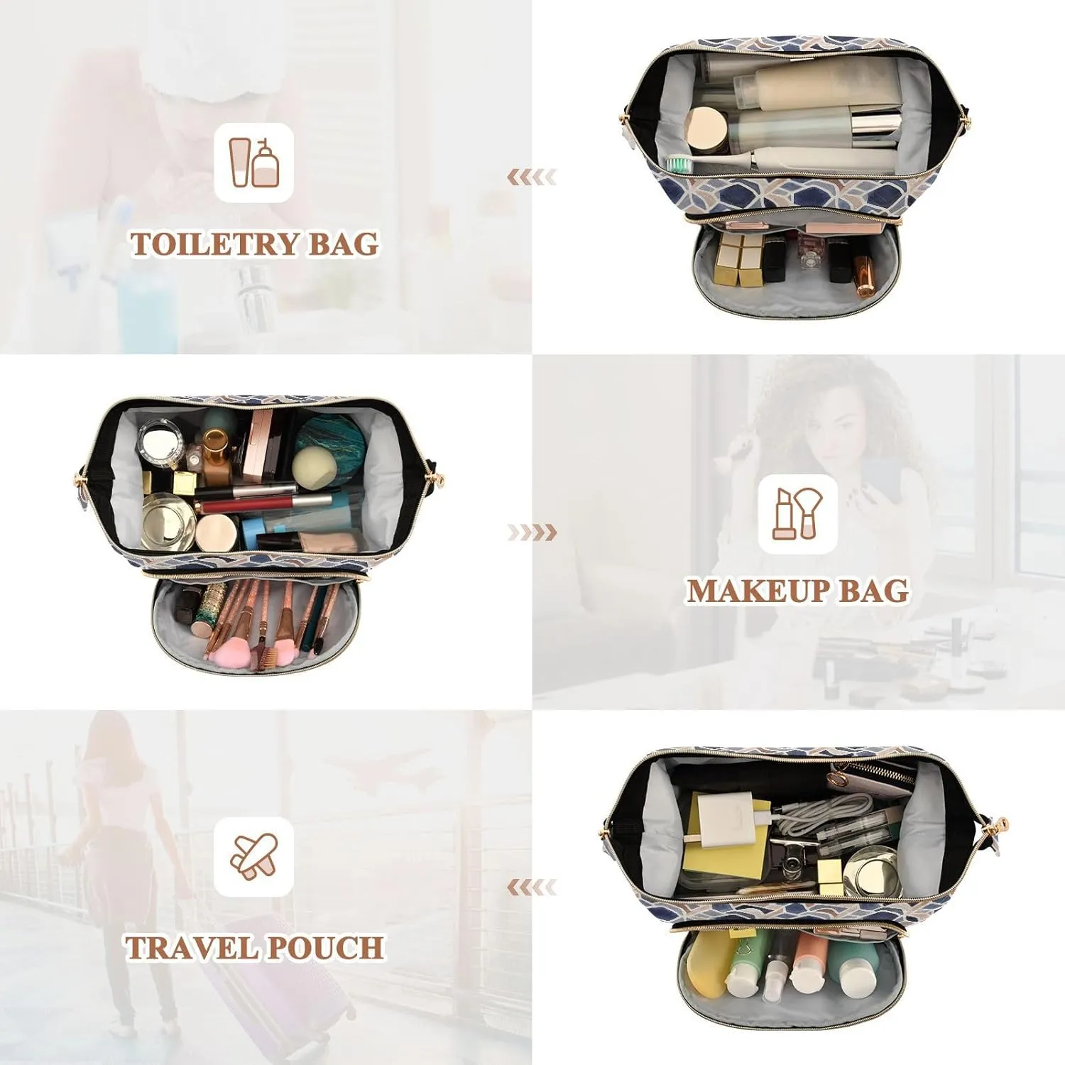 Women’s Lightweight Canvas Toiletry Organizer with Wide-Open Cosmetic Storage