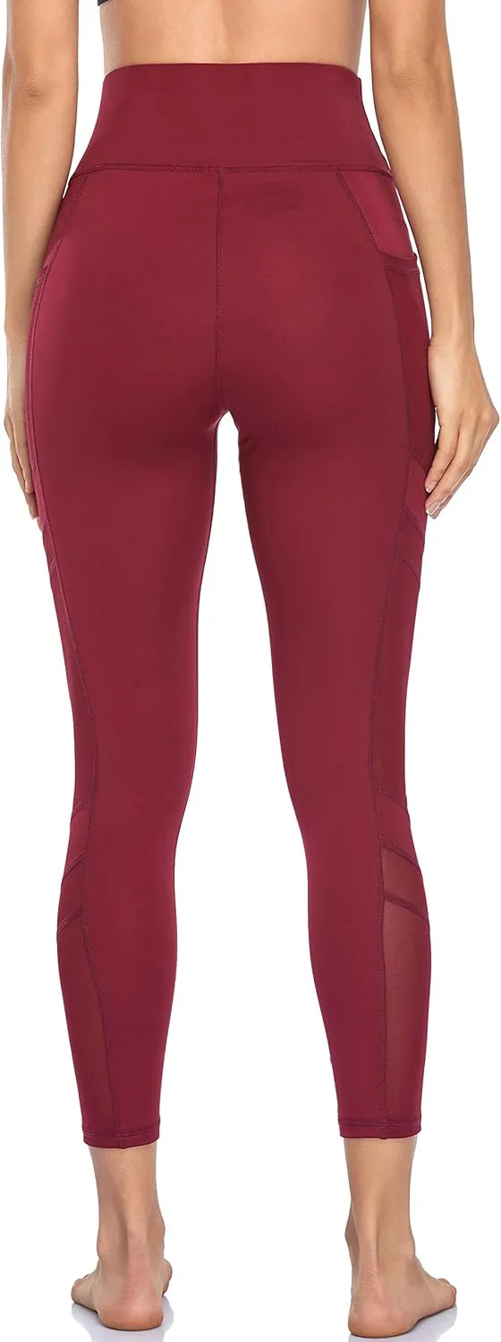 Women's Mesh High Waist Leggings Yoga Pants with Pockets Tummy Control 4 Way Stretch Workout Yoga Leggings