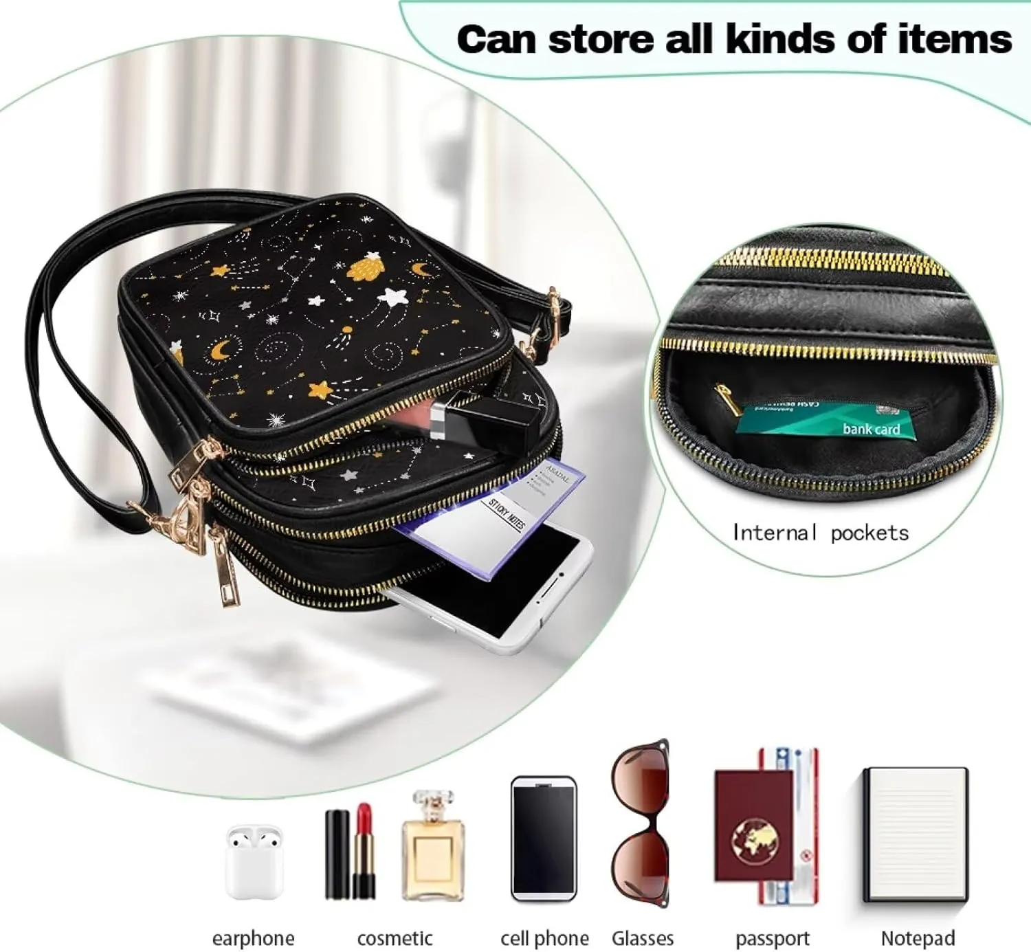 Womens Multi Pocket PU Leather Cross Body Bag Adjustable Strap Shoulder Handbags Cell Phone Purse Wallet