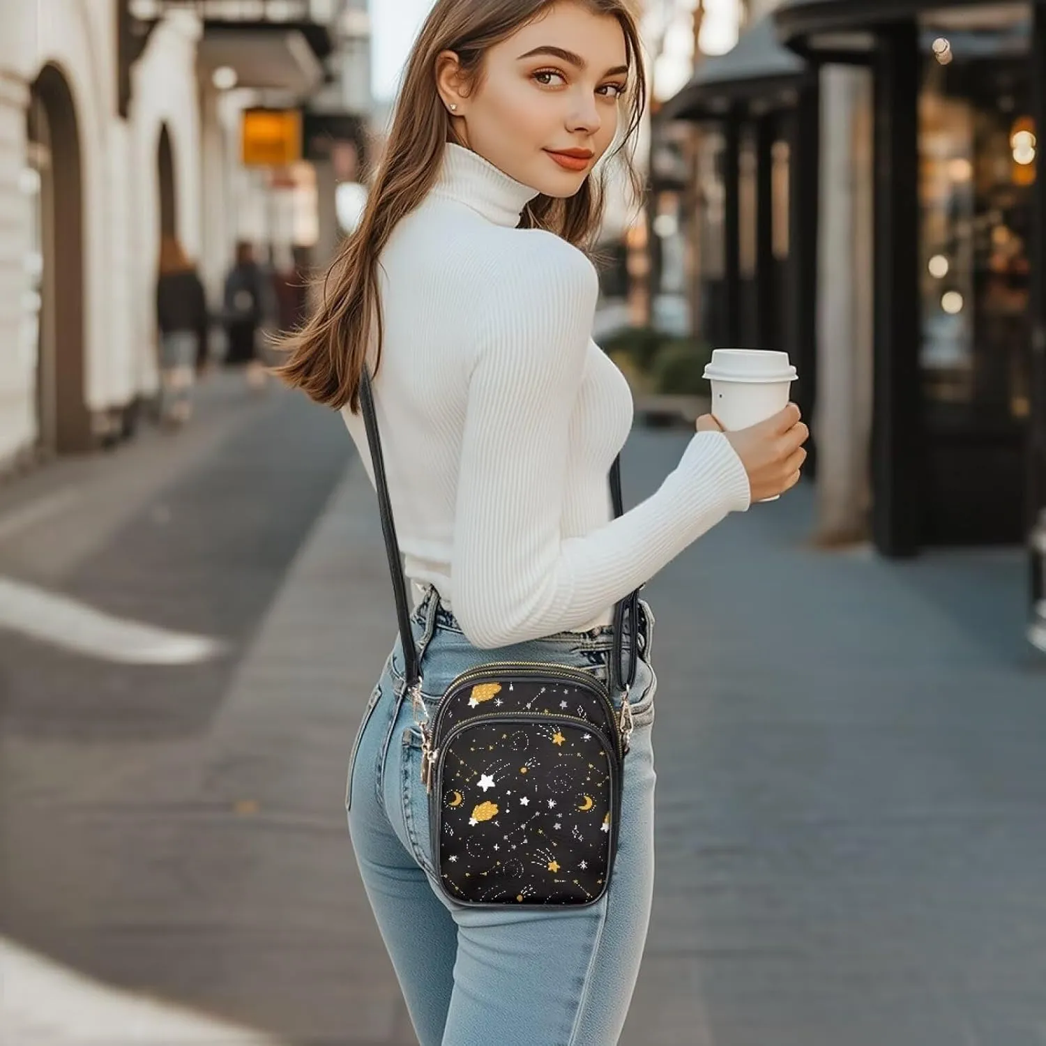 Womens Multi Pocket PU Leather Cross Body Bag Adjustable Strap Shoulder Handbags Cell Phone Purse Wallet