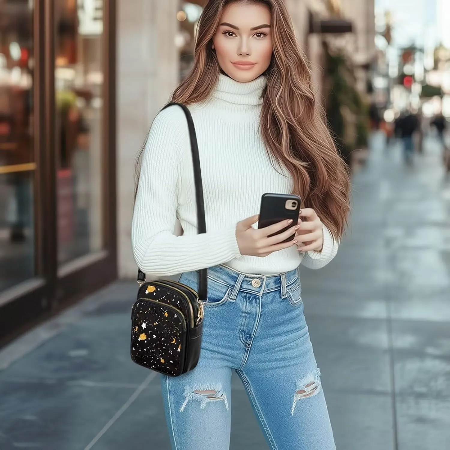Womens Multi Pocket PU Leather Cross Body Bag Adjustable Strap Shoulder Handbags Cell Phone Purse Wallet