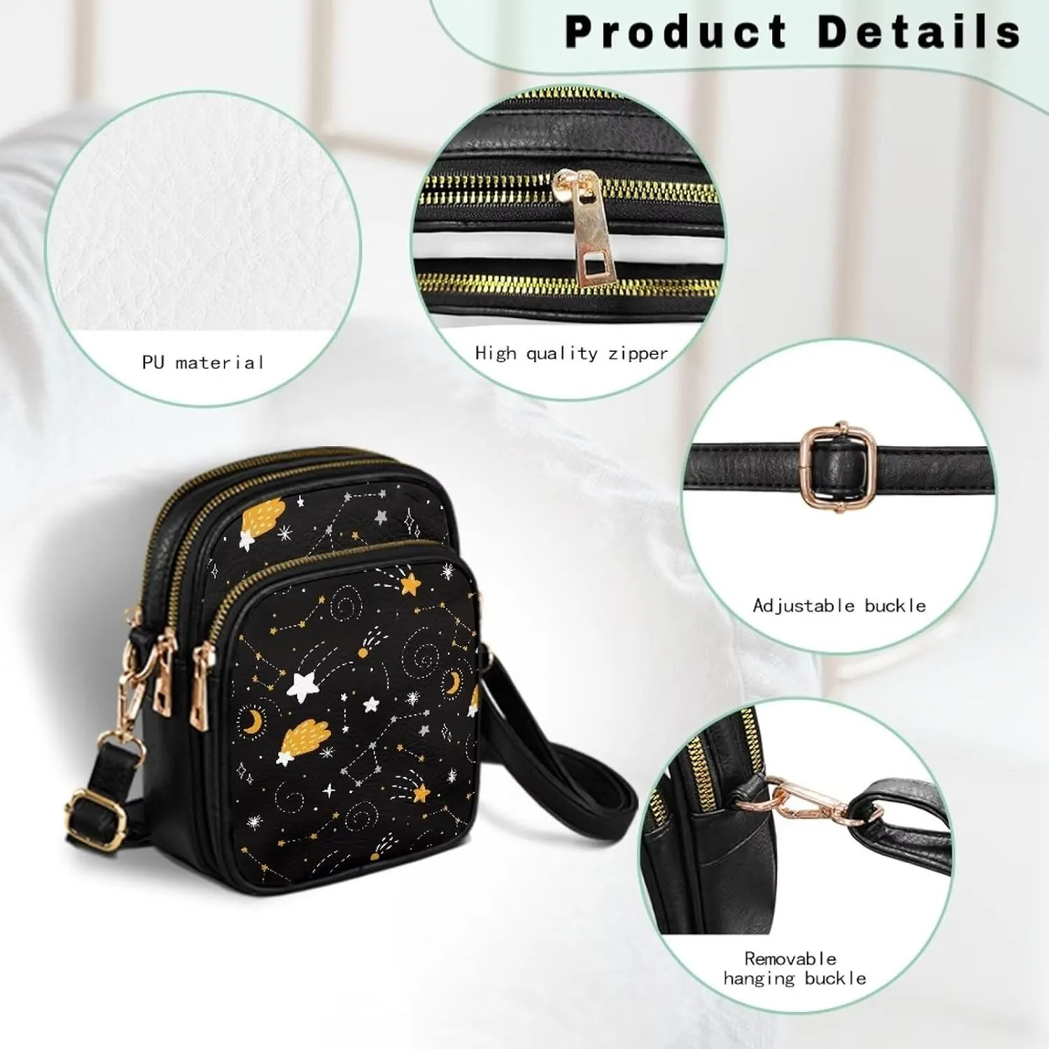 Womens Multi Pocket PU Leather Cross Body Bag Adjustable Strap Shoulder Handbags Cell Phone Purse Wallet