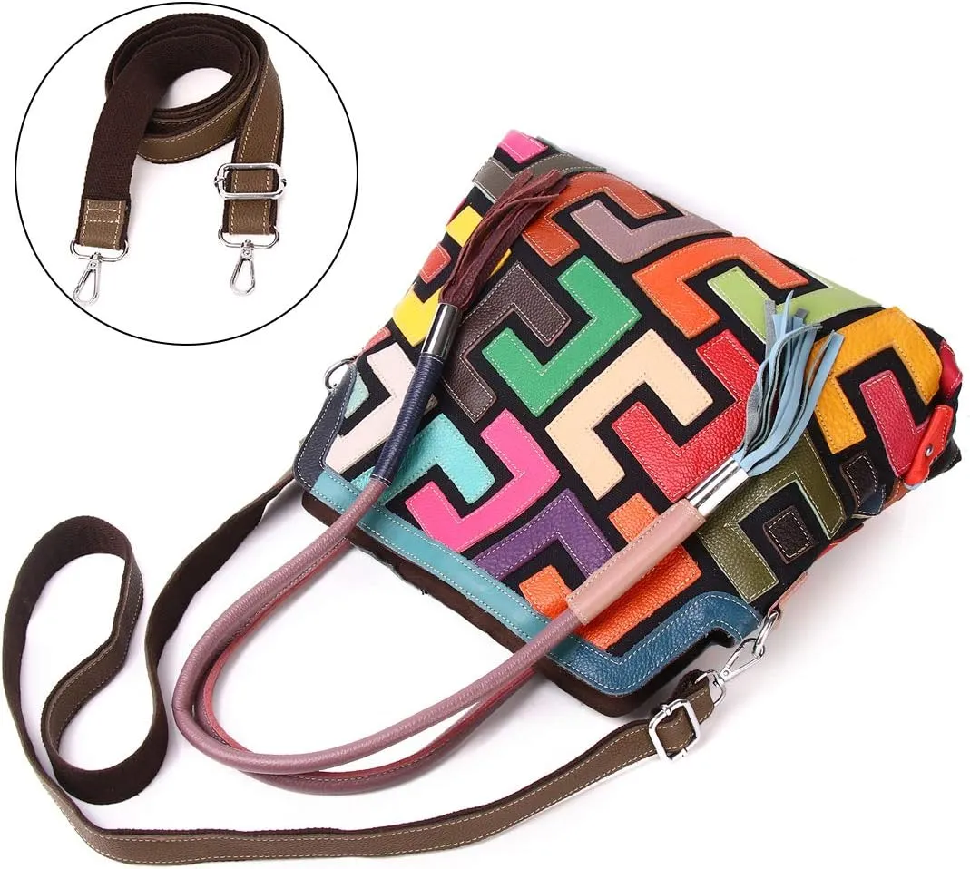 Women's Multicolor Big Boston Bag Genuine Leather RANDOM Colorful Patchwork Large Tote Handbag Hobo Crossbody Purses