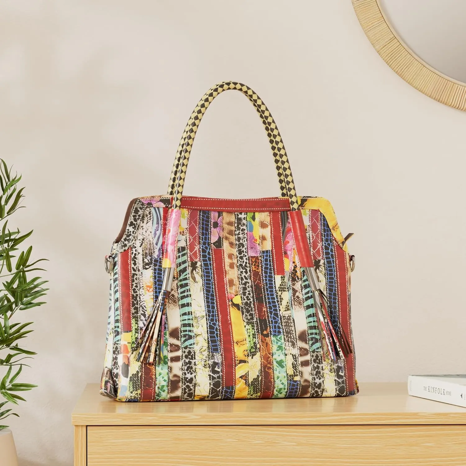 Women's Multicolor Big Boston Bag Genuine Leather RANDOM Colorful Patchwork Large Tote Handbag Hobo Crossbody Purses