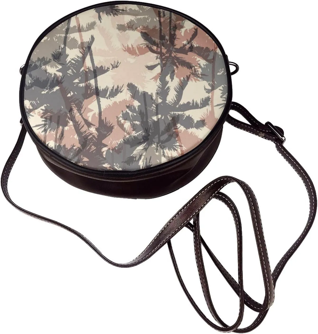 Women's PU Leather Round Crossbody Purse Handbag Crossbody Shoulder Bag for Travel Outdoor