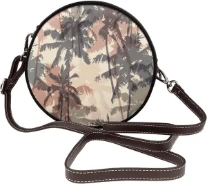 Women's PU Leather Round Crossbody Purse Handbag Crossbody Shoulder Bag for Travel Outdoor