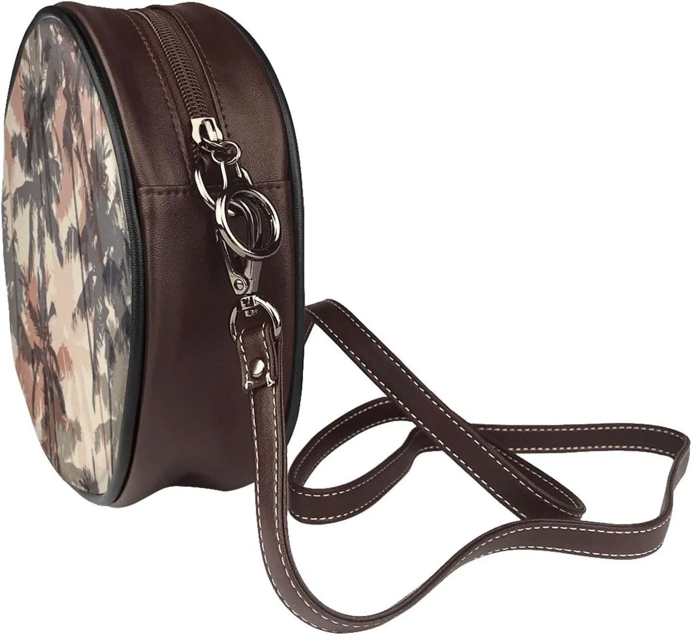 Women's PU Leather Round Crossbody Purse Handbag Crossbody Shoulder Bag for Travel Outdoor