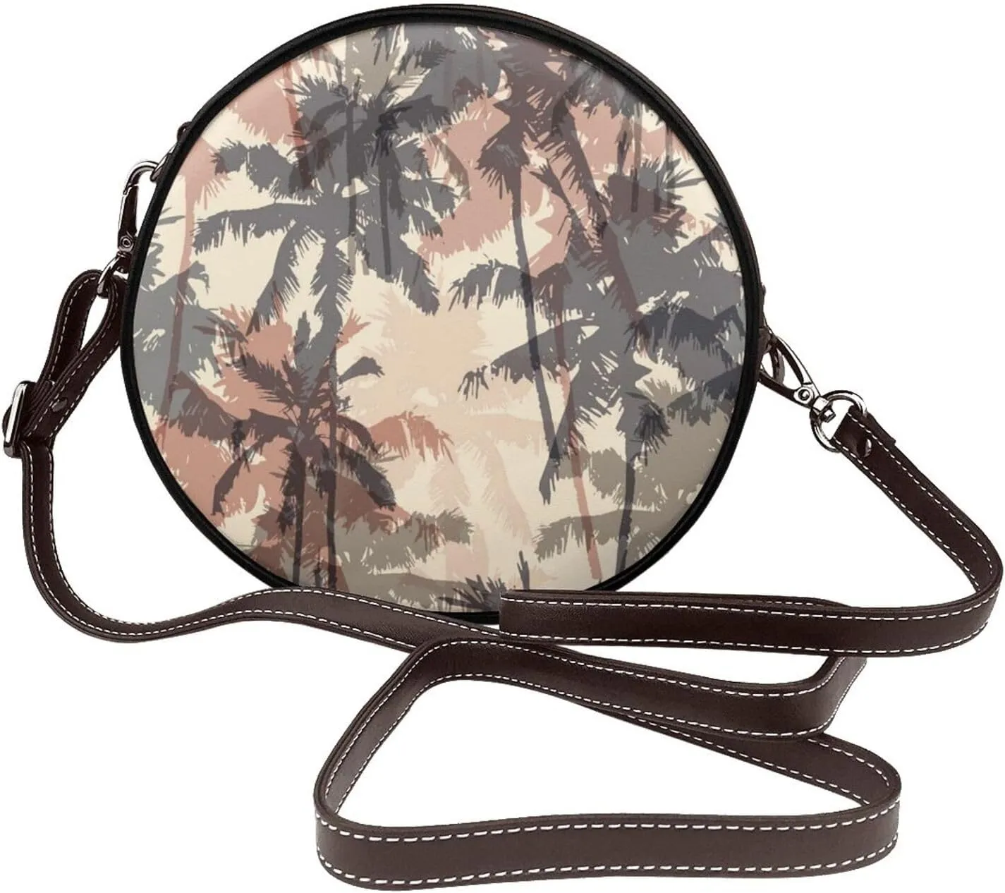 Women's PU Leather Round Crossbody Purse Handbag Crossbody Shoulder Bag for Travel Outdoor