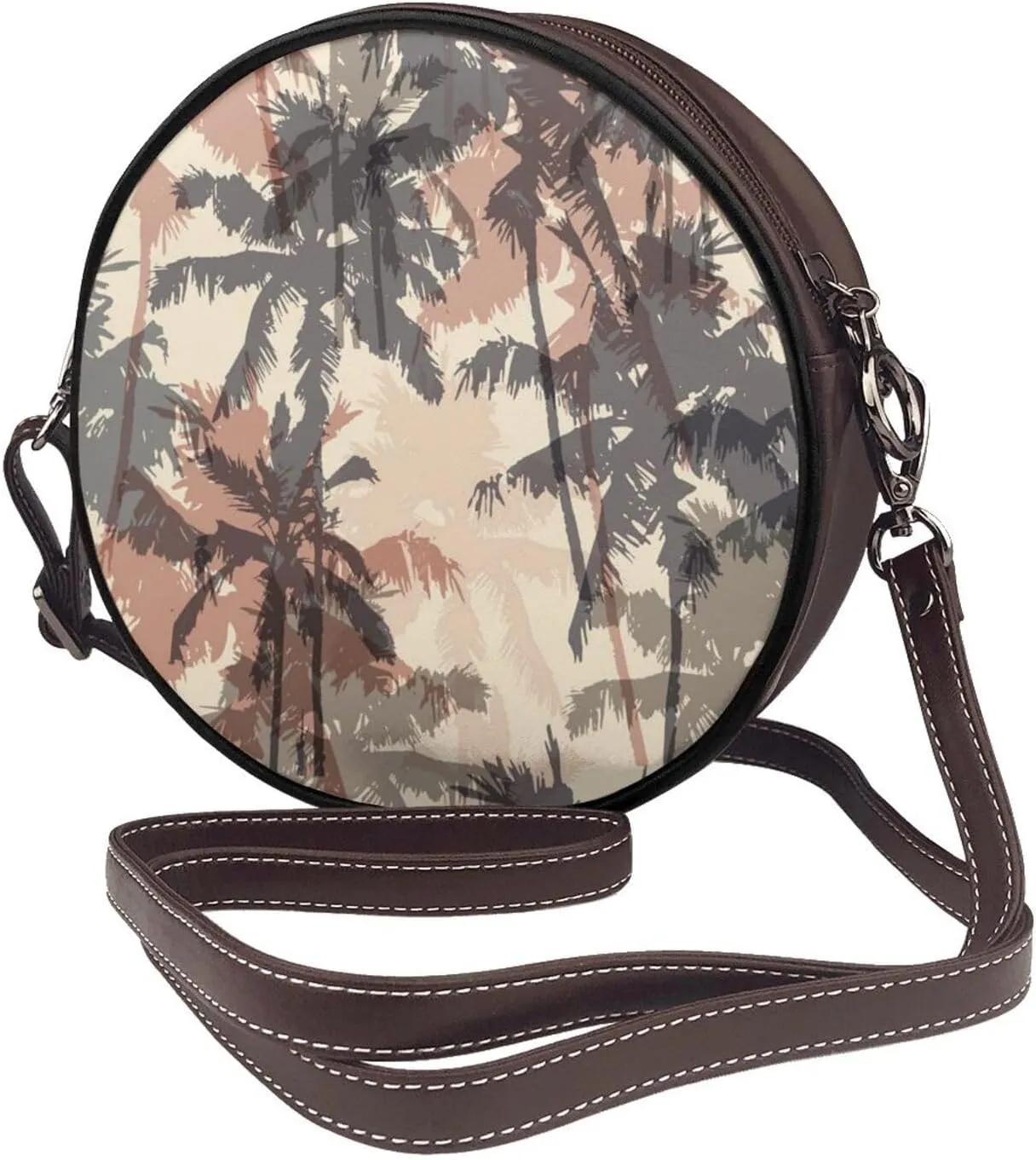 Women's PU Leather Round Crossbody Purse Handbag Crossbody Shoulder Bag for Travel Outdoor